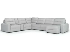 Mor Furniture Sectionals|Bryce 7 Piece Power Sliding Sectional W/ Storage Chaise & Armless Slider In Savannah Coin, Left Facing