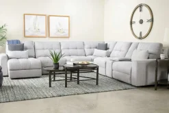 Mor Furniture Sectionals|Bryce 7 Piece Power Sliding Sectional W/ Storage Chaise & Armless Slider In Savannah Coin, Left Facing
