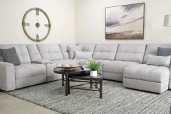 Mor Furniture Sectionals|Bryce 7 Piece Power Sliding Sectional W/ Storage Chaise & Armless Slider In Savannah Coin, Left Facing