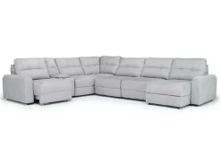 Mor Furniture Sectionals|Bryce 7 Piece Power Sliding Sectional W/ Storage Chaise & Armless Slider In Savannah Coin, Left Facing