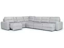 Mor Furniture Sectionals|Bryce 7 Piece Power Sliding Sectional W/ Storage Chaise & Armless Slider In Savannah Coin, Left Facing