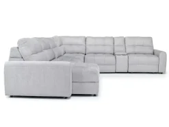 Mor Furniture Sectionals|Bryce 7 Piece Power Sliding Sectional W/ Storage Chaise & Armless Slider In Savannah Coin, Left Facing
