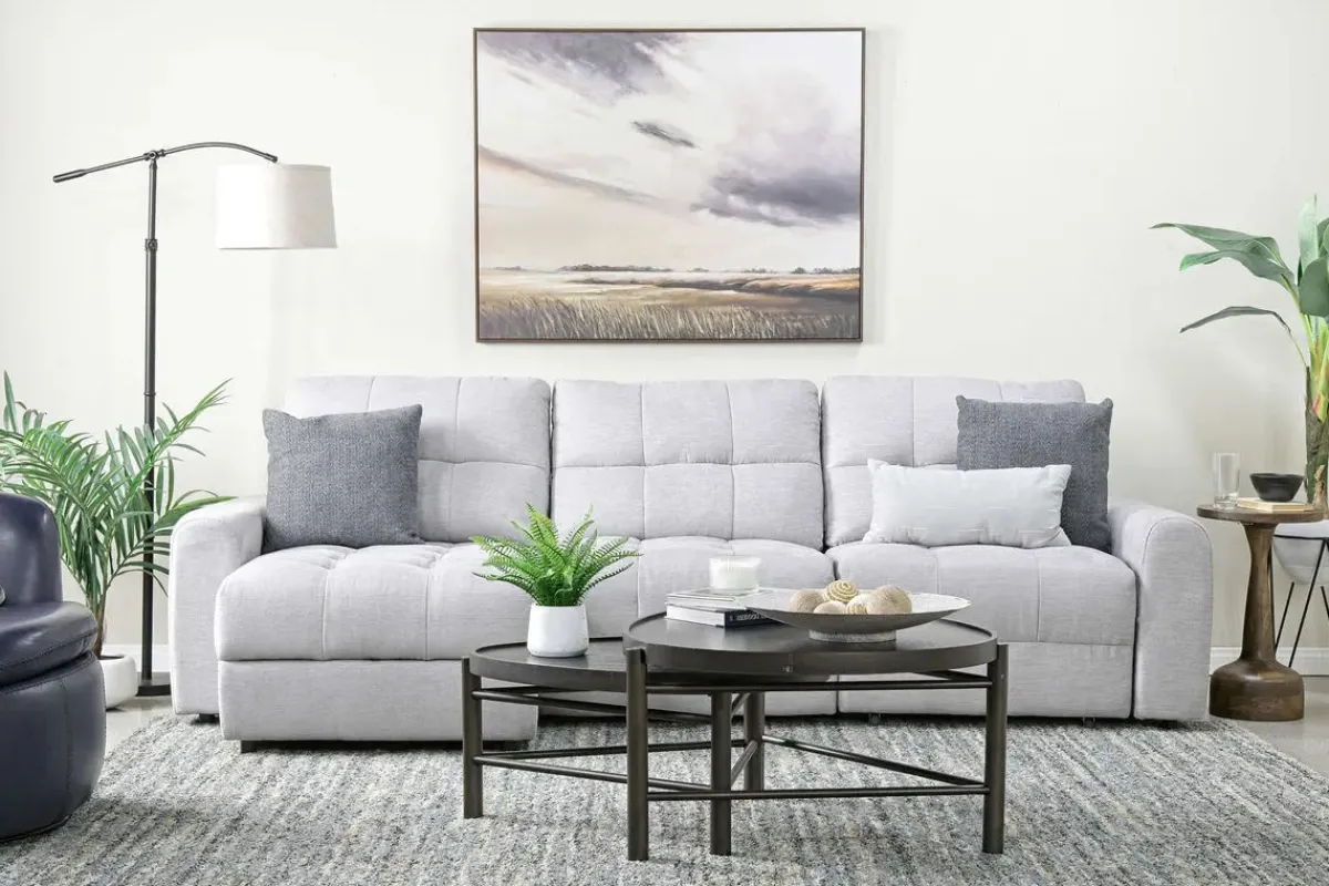Mor Furniture Sofas|Bryce Power Slider Sofa Storage Chaise In Savannah Coin, Left Facing