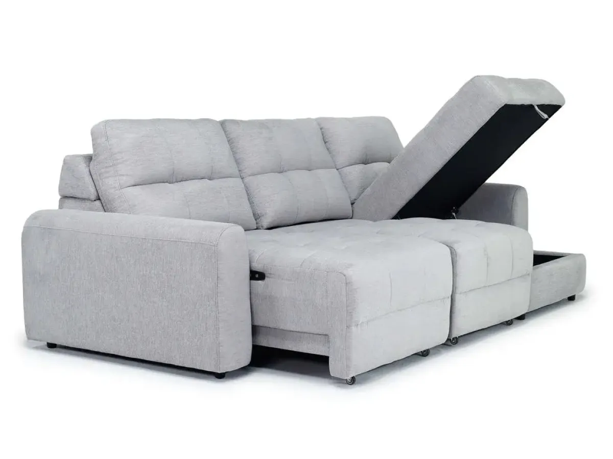 Mor Furniture Sofas|Bryce Power Slider Sofa Storage Chaise In Savannah Coin, Left Facing