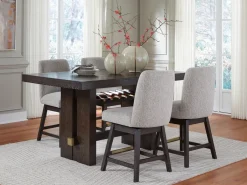 Mor Furniture Seating For 4|Counter Height Dining Sets|Burkhaus Counter Height Dining Table & 4 Stools In Biege/Dark Brown