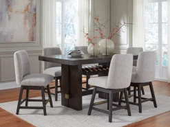 Mor Furniture Seating For 6|Counter Height Dining Sets|Burkhaus Counter Height Dining Table & 6 Stools In Beige/Dark Brown