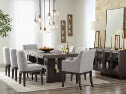 Mor Furniture Dining Room Sets|Burkhaus Extendable Dining Table, 6 Chairs & 2 Arm Chairs In Biege/Dark Brown