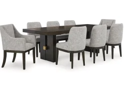 Mor Furniture Dining Room Sets|Burkhaus Extendable Dining Table, 6 Chairs & 2 Arm Chairs In Biege/Dark Brown