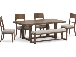 Mor Furniture Seating For 6|Dining Room Sets|Cabalynn Extendable Dining Table, 4 Chairs & Bench In Light Brown