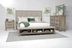 Mor Furniture Bedroom Sets|Cagney Upholstered Panel Bed W/ Storage, Dresser, Mirror & Nightstand In Gray, Queen
