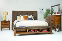 Mor Furniture Bedroom Sets|Cagney Upholstered Panel Bed W/ Storage, Dresser, Mirror & Nightstand In Gray, Queen