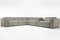 Mor Furniture Sectionals|Cam 6 Piece 2 Power Theater Sectional W/ 2 Power Armless Recliner & Immersive Sound In Ajax Smoke Leather
