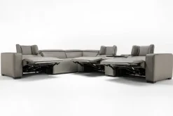 Mor Furniture Sectionals|Cam 6 Piece 2 Power Theater Sectional W/ 2 Power Armless Recliner & Immersive Sound In Ajax Smoke Leather