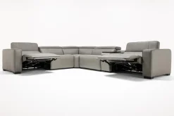 Mor Furniture Sectionals|Cam 6 Piece 2 Power Theater Sectional W/ Immersive Sound In Ajax Smoke Leather