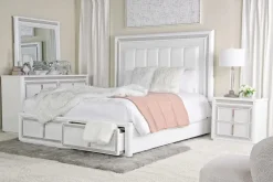Mor Furniture Bedroom Sets|Chalanna Storage Bed, Dresser, Mirror & Nightstand In White, Queen