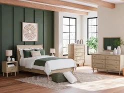 Mor Furniture Bedroom Sets|Cielden Panel Bed, Dresser, Mirror & Nightstand In Tan, Twin