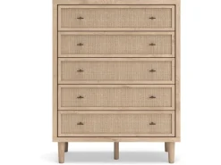 Mor Furniture Bedroom Sets|Cielden Upholstered Bed, Dresser, Mirror, 2 Nightstands & Chest In Tan, Full