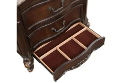 Mor Furniture Bedroom Sets|Constantine Upholstered Bed, Dresser, Mirror & Nightstand In Cherry, Queen