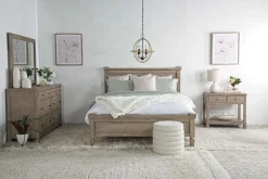 Mor Furniture Bedroom Sets|Country Side Canopy Bed, Dresser, Mirror & 2 Drawer Nightstand In Brown, Queen