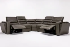 Mor Furniture Reclining Sectionals|Reclining Sofas|Cove 5 Piece 2 Power Sectional In Gray Leather