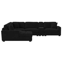 Mor Furniture Modular Sofas|Sectionals|Cuddle Cloud 6 Piece Chaise Sectional In Black, Left Facing