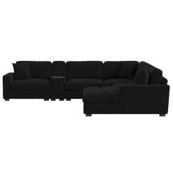 Mor Furniture Modular Sofas|Sectionals|Cuddle Cloud 6 Piece Chaise Sectional In Black, Left Facing