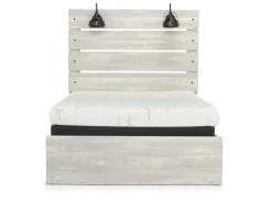 Mor Furniture Bedroom Sets|Dallas Panel Bed W/ Lights, Dresser, Mirror & Nightstand In White Wash, Twin