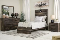 Mor Furniture Bedroom Sets|Dallas Panel Bed W/ Lights, Dresser, Mirror & Nightstand In White Wash, Twin