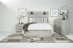 Mor Furniture Bedroom Sets|Dallas Panel Bed W/ Lights, Dresser, Mirror & Nightstand In White Wash, Twin