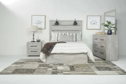 Mor Furniture Bedroom Sets|Dallas Panel Bed W/ Lights, Dresser, Mirror & Nightstand In White Wash, Twin