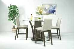 Mor Furniture Seating For 4|Round Dining Sets|Dapper Round Counter Height Dining Table & 4 Stools In Gray