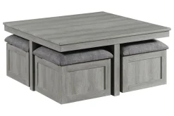 Mor Furniture Coffee Tables|Dawson Coffee Table W/ 4 Storage Stools In Gray