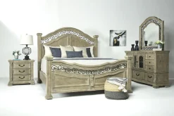 Mor Furniture Bedroom Sets|Durango Panel Bed, Dresser, Mirror & 3 Drawer Nightstand In Fawn, Queen