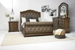 Mor Furniture Bedroom Sets|Durango Sleigh Bed, Dresser, Mirror & 3 Drawer Nightstand In Fawn, Queen