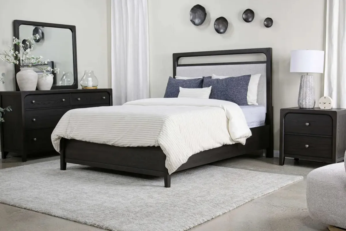 Mor Furniture Bedroom Sets|Easton Upholstered Bed, Dresser, Mirror & Nightstand In , Ca King Natural