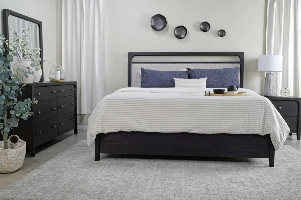 Mor Furniture Bedroom Sets|Easton Upholstered Bed, Dresser, Mirror & Nightstand In , Ca King Natural