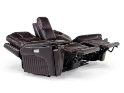 Mor Furniture Reclining Loveseats|Immersive Sound Sofas|Echo 3 Power Console Loveseat In Rainier Walnut Leather