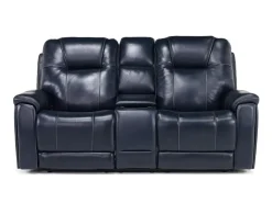 Mor Furniture Reclining Loveseats|Immersive Sound Sofas|Echo 3 Power Console Loveseat In Rainier Walnut Leather