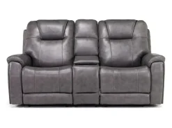 Mor Furniture Reclining Loveseats|Immersive Sound Sofas|Echo 3 Power Console Loveseat In Rainier Walnut Leather