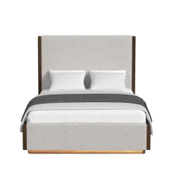 Mor Furniture Bedroom Sets|Elm Upholstered Bed W/ Lights, Dresser, Mirror & Nightstand In Brown, Queen