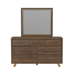 Mor Furniture Bedroom Sets|Elm Upholstered Bed W/ Lights, Dresser, Mirror & Nightstand In Brown, Queen