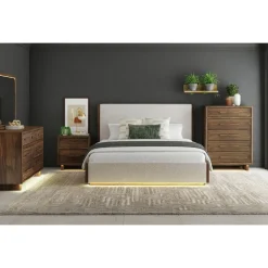 Mor Furniture Upholstered Beds|Beds|Elm Upholstered Bed W/ Lights In Brown, Queen