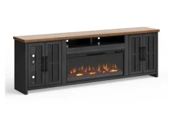 Mor Furniture Fireplace Tv Stands|Fireplaces|Eloise Fireplace Console In Black & Whiskey, 96 Inch