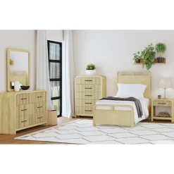Mor Furniture Bedroom Sets|Emberly Panel Bed, Dresser, Mirror & Nightstand In Black, Twin