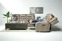 Mor Furniture Reclining Loveseats|Loveseats|Estilo 2 Power Console Loveseat In Canyon Gray