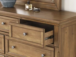 Mor Furniture Bedroom Sets|Feddinger Panel Bed, Dresser, Mirror & Nightstand In Medium Brown, Queen