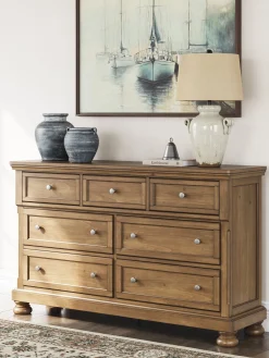Mor Furniture Bedroom Sets|Feddinger Panel Bed, Dresser, Mirror & Nightstand In Medium Brown, Queen