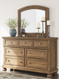 Mor Furniture Bedroom Sets|Feddinger Panel Bed, Dresser, Mirror & Nightstand In Medium Brown, Queen