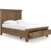 Mor Furniture Storage Beds|Beds|Feddinger Panel Bed With Storage In Medium Brown, Queen