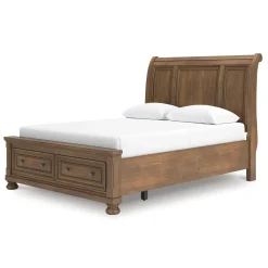 Mor Furniture Storage Beds|Beds|Feddinger Sleigh Bed With Storage In Medium Brown, Queen